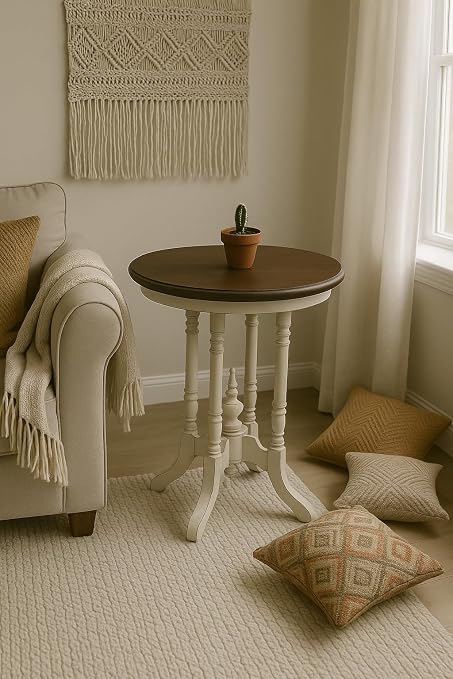 Sunset Trading Shabby Chic Cottage Table, Small Ornate, Antique white - Image 2