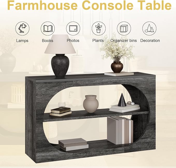 Console Table, 55-Inch Entryway Tables 3-Tier Wood Narrow Sofa Tables - Image 8