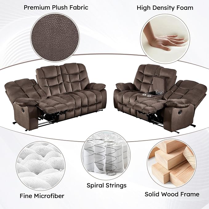HAOMARKETS Manual Reclining Loveseat Sofa Set of 2 - Image 6