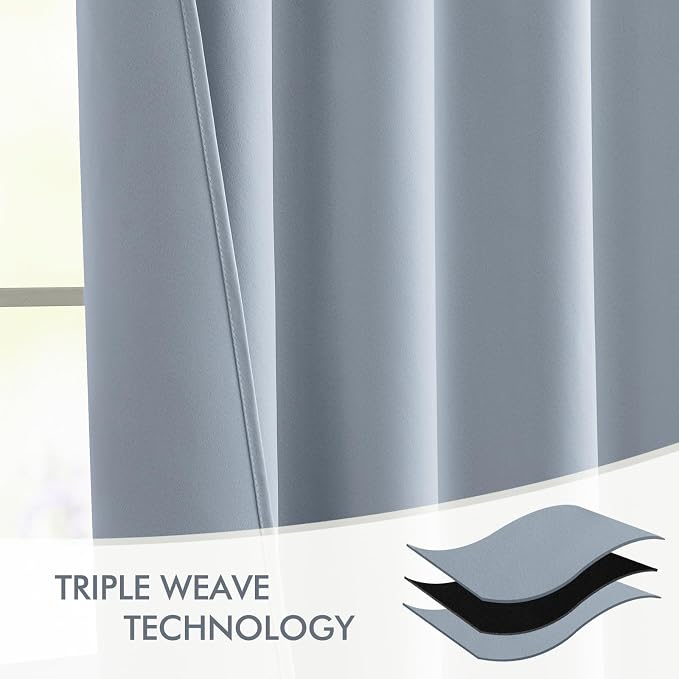 MIULEE Light Blue Back Tab Blackout Curtains 52x90 Inch Long 2 Panels Set | Rod - Image 7