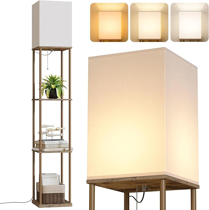 SUNMORY Floor Lamp with Shelves, Modern Square Shelf Lamps, Display Shelf by SUNMORY