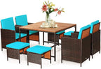 Tangkula 9 Pieces Acacia Wood Patio Dining Set, Space Saving Wicker Chairs and by TANGKULA