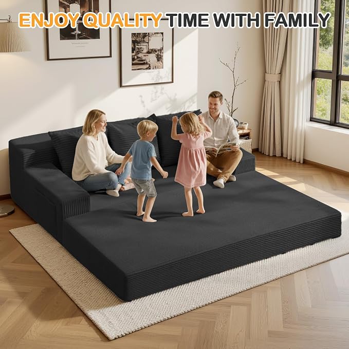 Erament 3 Seater Boneless Couch Sofa Bed, Compression Convertible Futon Floor - Image 3