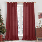 90 inch Red Linen Curtains for Living Room 2 Panels, Light Filtering Christmas by LAMIT