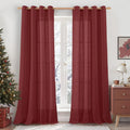 Burgundy Red Sheer Linen Curtains 84 inch Length, Light Filtering Semi Sheer by LAMIT