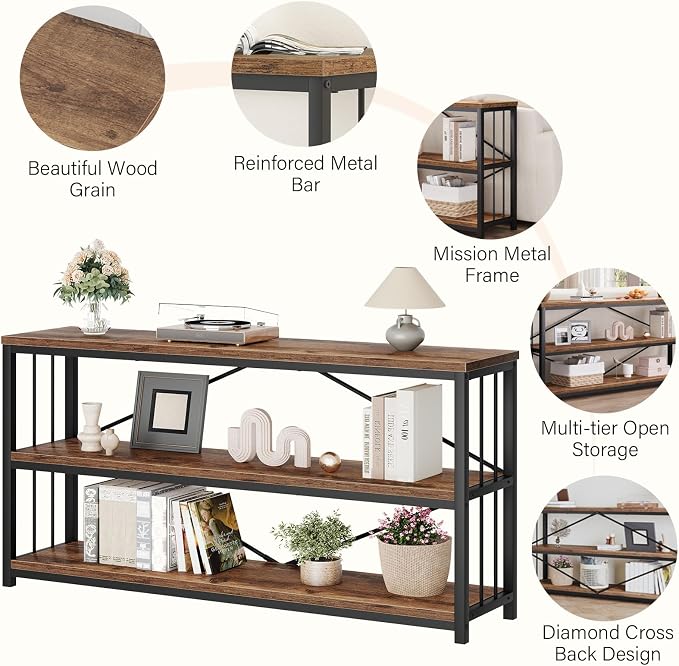LVB Rustic Entryway Table, Industrial Extra Long Hallway Sofa Table, Wood Metal - Image 4