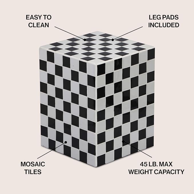 JONATHAN Y Callista 18-Inch Light Gray/Black Modern Ceramic Tiled Cube Side - Image 3