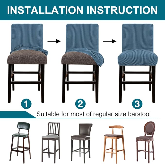 Turquoize Stretch Bar Stool Cover Counter Stool Pub Chair Slipcover - Image 7