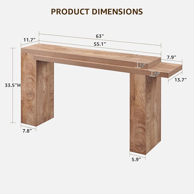 OKD 63 Inch Modern Entryway Console Table, Solid Geometry Accent Sofa Table - Image 2
