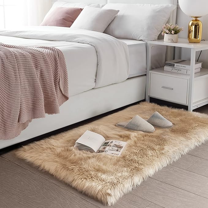SERISSA 2x4 Fluffy Beige Faux Sheepskin Fur Area Rug - Image 2