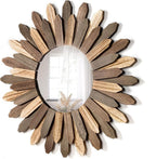 Honiway Boho Wall Decor 21 inch Wall Mirror Rustic Wood Decorative Mirror by Honiway