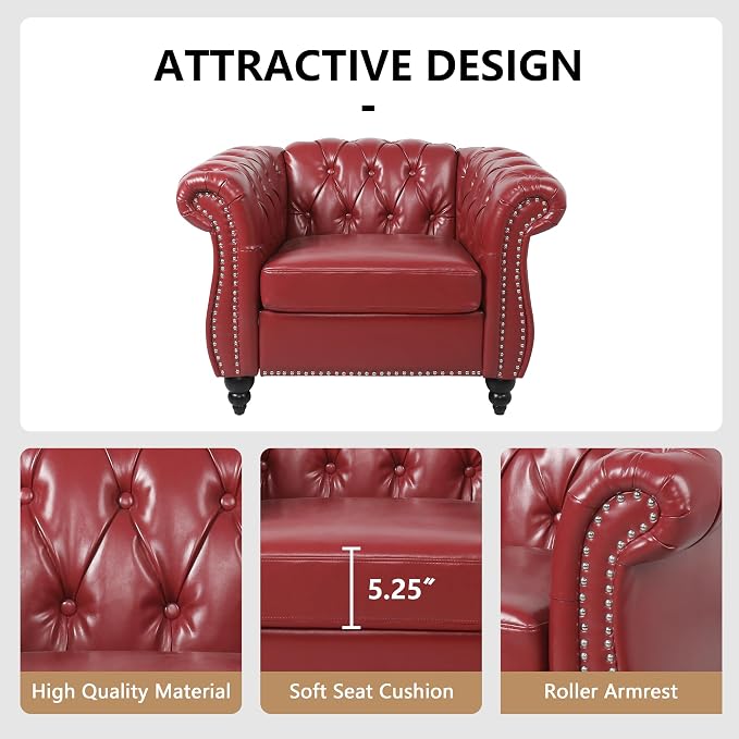 AVZEAR Leather Upholstered Armchair, Single Sofa Chair - Image 3