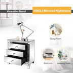 VINGLI Mirrored Nightstands Set of 2, Modern Bedside Table 3 Drawer Glass Side - Image 8