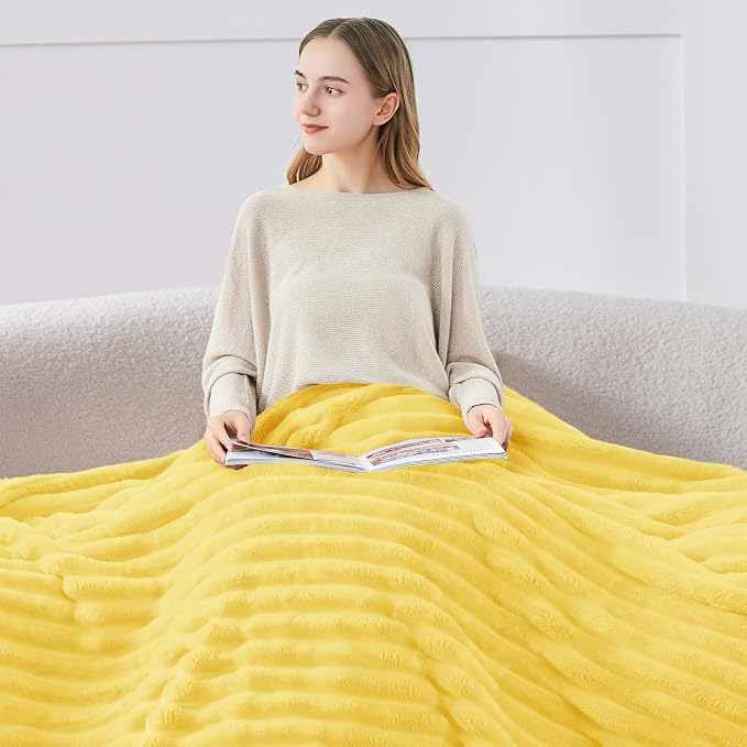 BEDELITE Ribbed Twin Blanket for Couch & Bed, Custard Yellow, Warm Yet - Image 3