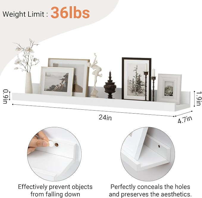Floating Shelves for Wall, 24 inch Wood Floating Shelves Set of 2, Picture - Image 3