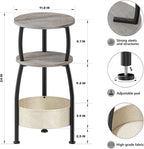 Round Side Table with Storage Basket –Small Space Saving End Table 3-Tier - Image 3