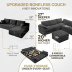 Upgrade Boneless Couch with Storage, Extra Deep&High Seat Modular Sectional - Image 6