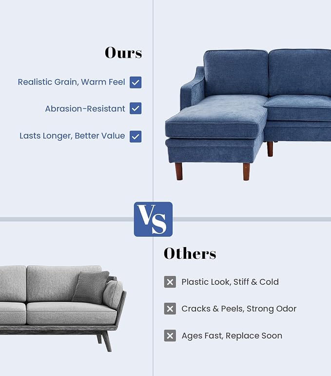 Kingfun 88" L-Shape Sofa, Chenille Sectional Couch, Mid Century Modern Couches - Image 4
