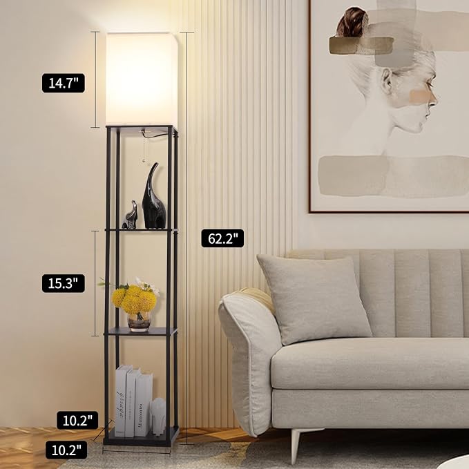 Gupuzm Floor Lamp with Shelves, Modern Square Standing Lamp with 3 Color - Image 3
