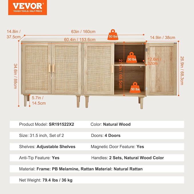VEVOR Rattan Buffet Cabinet - Image 3