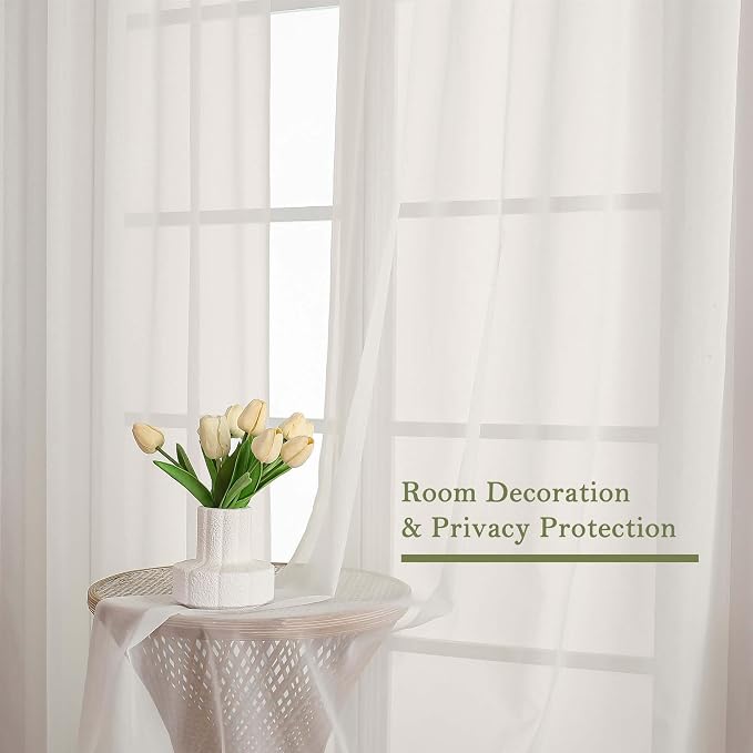 Ivory Sheer Curtains 90 Inches Long 2 Panels, Light Filtering Airy Voile - Image 6