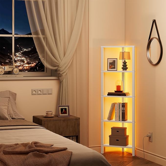 TUTOTAK Corner Shelf with LED Light, 5-Tier Corner Bookshelf - Image 3