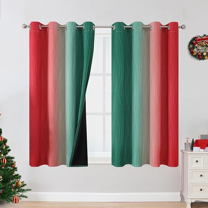Red and Green Ombre Blackout Curtains 52Wx54L 2 Panels | Ombre Christmas by ESTELARTEXTILER