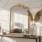 Besdomus Antique Arched Wall Mirror: 24"x36" French Large Arch Gleaming Gold - Image 3