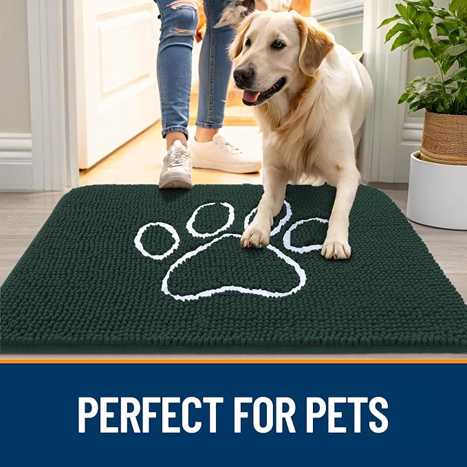 OLANLY Dog Door Mat for Muddy Paws 59x35, Paw Print Design Chenille Mud Mat | - Image 6