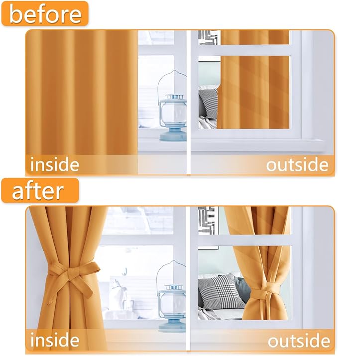 Grommet Blackout Curtains for Bedroom 42 x 84 Inches Pumpkin Orange | Thermal - Image 4