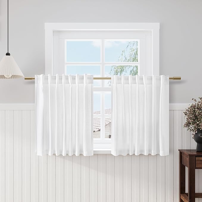 White Semi Sheer Linen Textured Valances by Nanspring