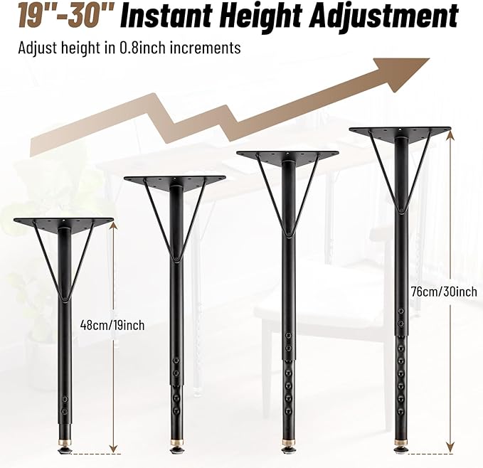 Adjustable Table Legs 19-30 Inch, Heavy Duty Steel Furniture Legs - Image 3