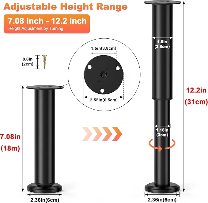 Wlrrcwdttc 4 Pcs Adjustable Bed Center Support Legs 7.08-12.2 inch - Image 2