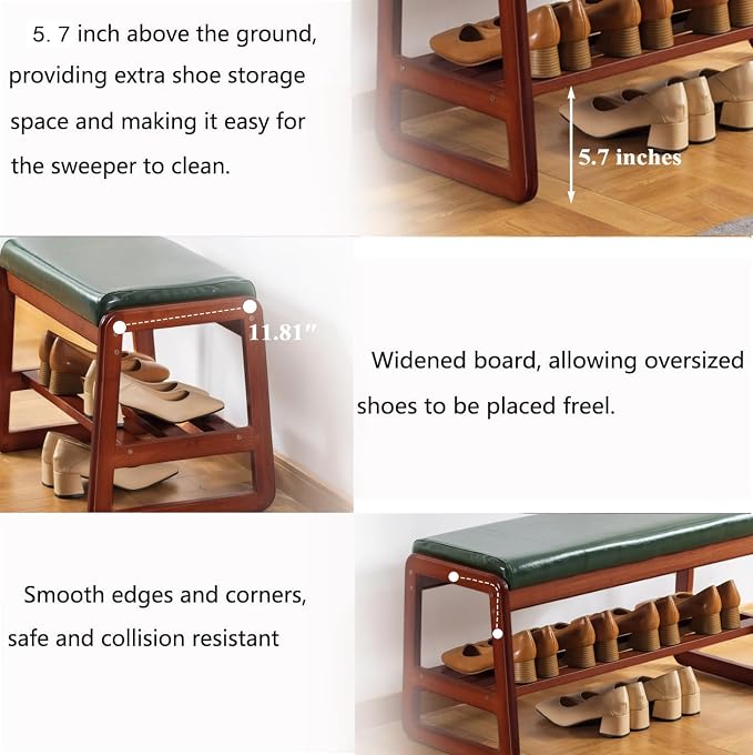 SOBIBO Solid Wood Shoe Bench, 2-Tier Wooden Entryway Bench, Modern Shoe Rack - Image 4