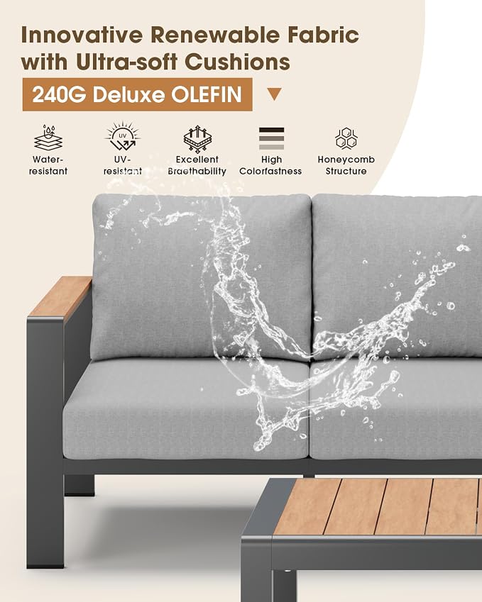 Aluminum Outdoor Patio Furniture Set 8 Seats, Outdoor Sectional Corner Sofa - Image 4