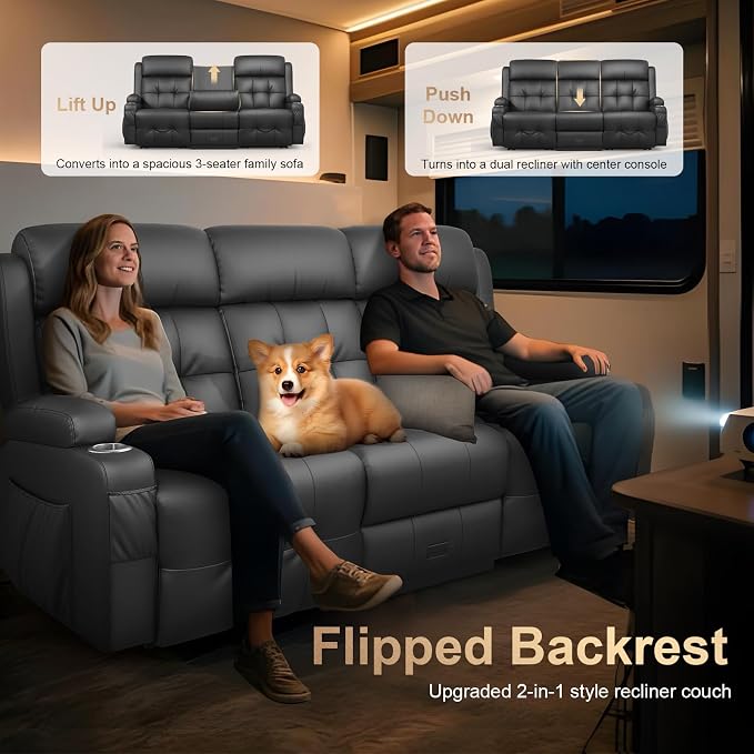 3-Seater Loveseat Recliner Sofa, Home Theater Seating Reclining Couch - Image 4