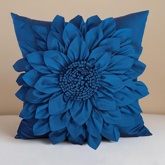Navy Blue Accent Flower Decorative Throw Pillow Covers - Image 2