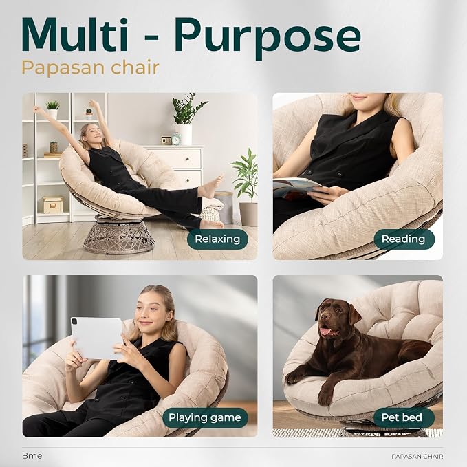 Bme 40" Ergonomic Wicker Papasan Chair - Image 7