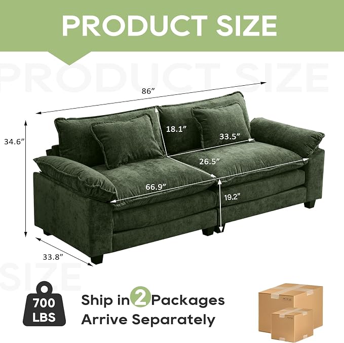 Oprisen 86" Modular Sectional Sofa, Comfy Cloud Couch Sectional Sofa, Chenille - Image 2