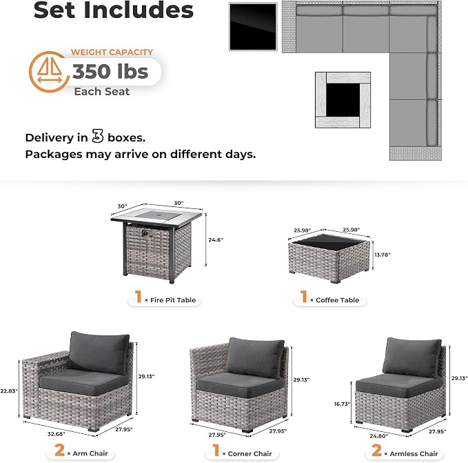 ovios 7 Pieces Patio Furniture Set, Outdoor Wicker Sectional Sofa - Image 8