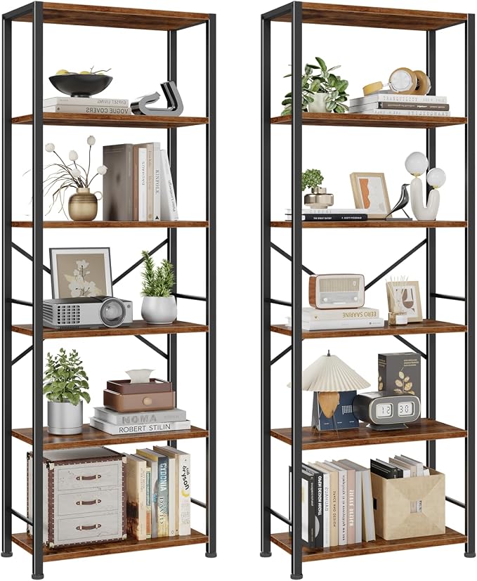 Furologee 6 Tier Book Shelf Set of 2, Tall Wide Bookshelf, Industrial Open by Furologee