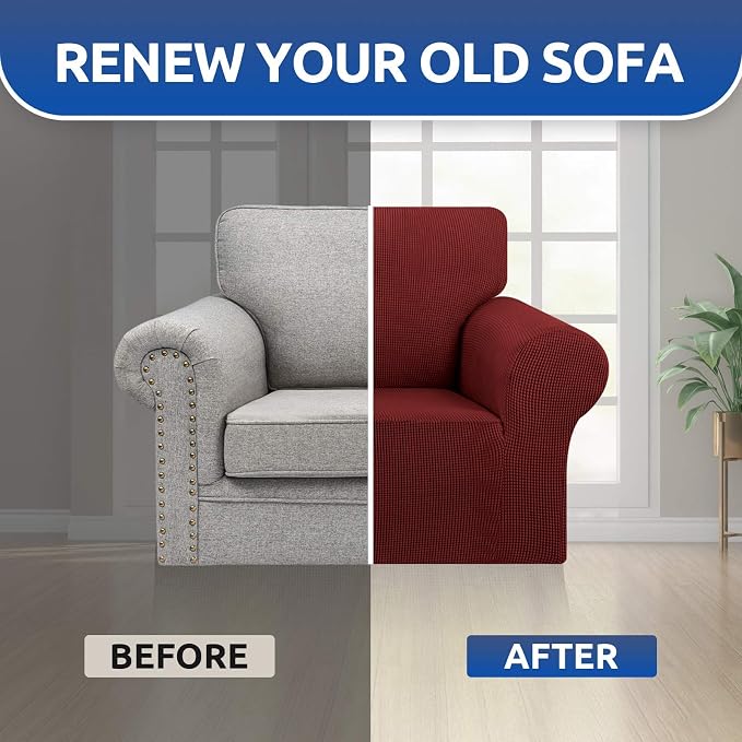 Stretch Chair Sofa Slipcover, Single Couch Cover, Dark Red | 1-Piece Washable - Image 7