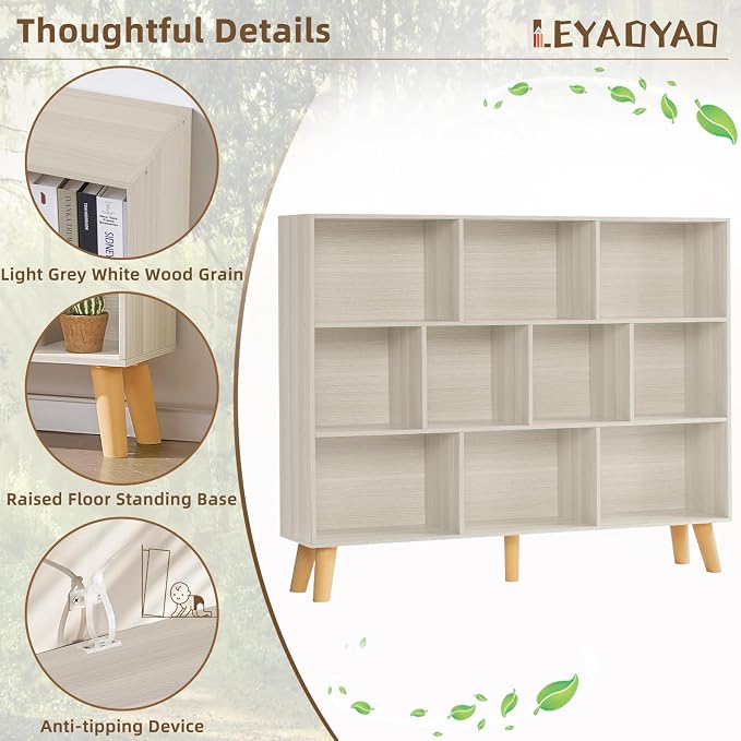 LEYAOYAO 10 Cube Bookshelf, 3 Tier Vintage 55" Wide Bookcase - Image 4
