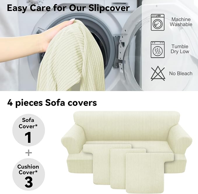 Waterproof Couch Cover 4-Piece Set Striped Sofa Slipcovers - Image 5