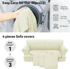 Waterproof Couch Cover 4-Piece Set Striped Sofa Slipcovers - Image 5