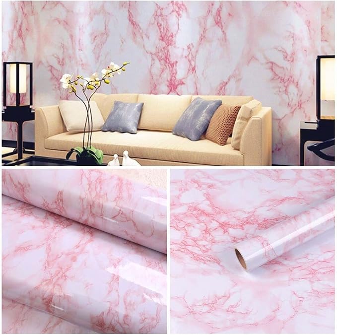 practicalWs 15.7 in × 118 in White Pink Marble Stick Paper Peel and Stick - Image 3