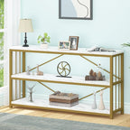 LVB White 3 Tier Console Table, Modern Faux Marble Gold Sofa Entryway Table - Image 3