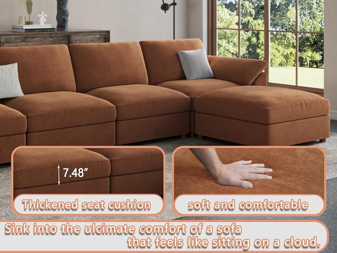EASE MOOSE Sectional Modular Sofa, Luxury FSC Certified Chenille Comfty Deep - Image 6