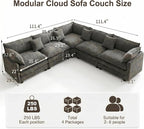111.4" V-Shaped Corner Couch Sectional｜5 Seat Customizable Modular Cloud - Image 2