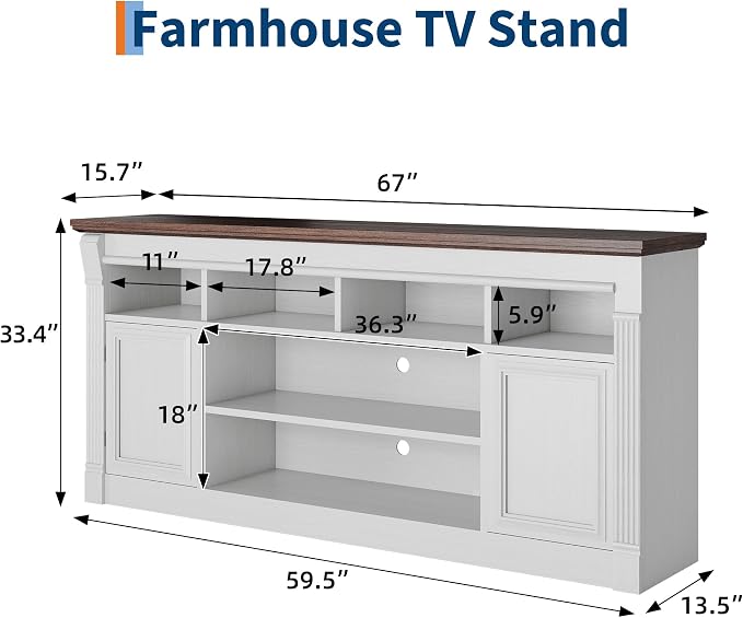IDEALHOUSE Farmhouse TV Stand for TVs Up to 75", Entertainment Center - Image 2